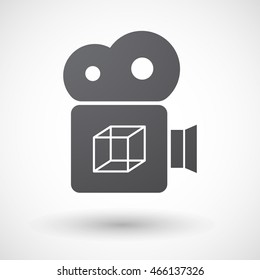 Illustration of an isolated retro cinema camera icon with  a cube sign