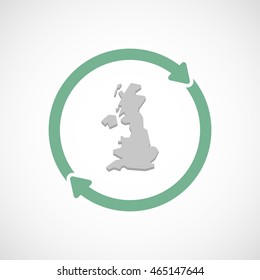 Illustration of an isolated  reuse icon with  a map of the UK 