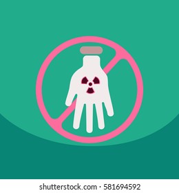 Illustration of an isolated reuse icon with a nuclear power on hand with circle No entrance!