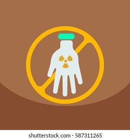 Illustration of an isolated reuse icon with a nuclear power on hand with circle No entrance!
