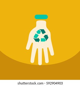 Illustration of an isolated reuse icon with a nuclear power on hand with circle