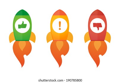 Illustration of an isolated rocket with an icon set