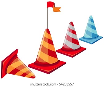 illustration of isolated a row of traffic cones on white