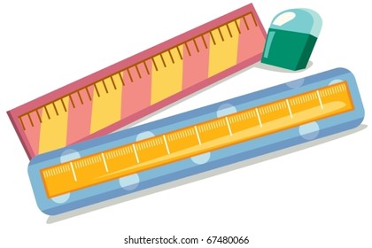 illustration of isolated rulers and eraser on white background