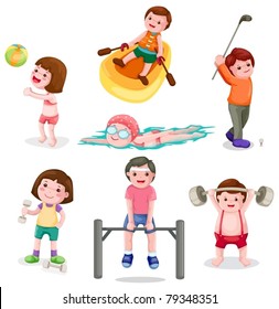 illustration of isolated set of activity boys and girls exercise