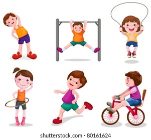 illustration of isolated set of activity kids playing