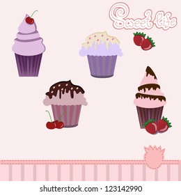 illustration of isolated set of beautiful celebratory cupcakes