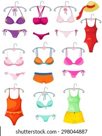 illustration of isolated set of bikini and bra on white 