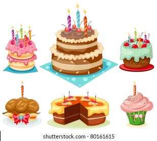 illustration of isolated set of birthday cake on white background