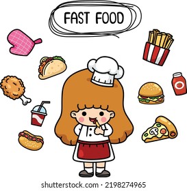 ilustración set dibujos animados comida rápida
