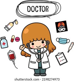 illustration isolated set cartoon female doctor