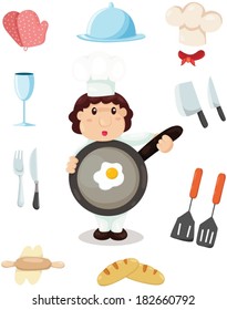 illustration of isolated set of chef and kitchen tools