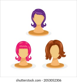 illustration d'un ensemble isolé de perruques de femmes colorées