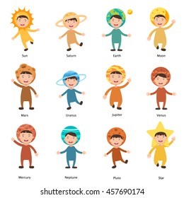 illustration of isolated set costumes solar system kids on white background
