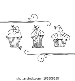 illustration of isolated set of cupcake on white background 