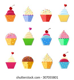 illustration of isolated set of cupcake on white background