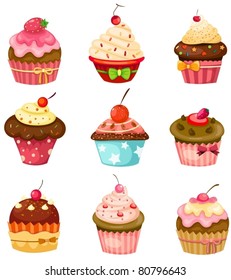 illustration of isolated set of cupcake on white