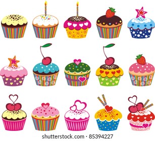 illustration of isolated set of cupcake on white background