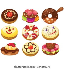 illustration of isolated set of donuts on white