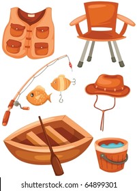 illustration of isolated set of fishing on white background