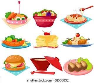 illustration of isolated set of food on white background