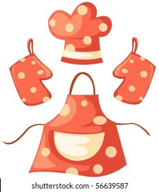 illustration of isolated set of kitchen glove and apron and chef hat