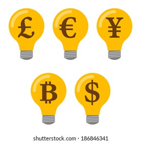 Illustration of an isolated set of lightbulb icons