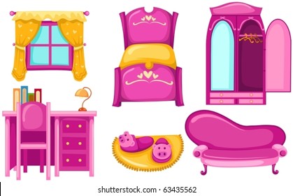 illustration of isolated set of pink furniture on white background