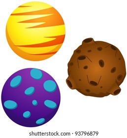 illustration of isolated set of planets on white background