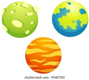 illustration of isolated set of planets on white background