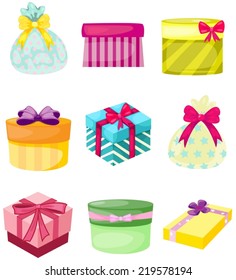 illustration of isolated set of present boxs and bags 