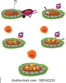 illustration of isolated set of seeding flowers on white