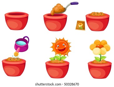 illustration of isolated set of seeding icons on white background
