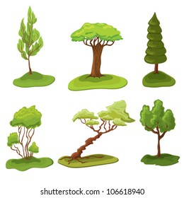 Illustration of isolated set  of six vector trees on white background