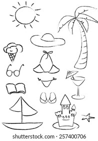 illustration of isolated set of summer outline stroke