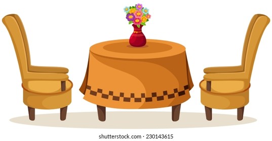 illustration of isolated set of table and chairs with flowers