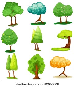 illustration of isolated set of tree on white background