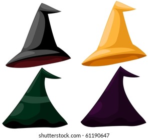 illustration of isolated set of witch hats on white background