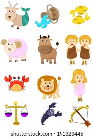 illustration of isolated set of zodiacs sign