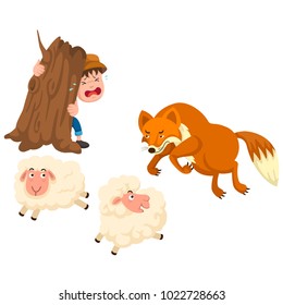 illustration of isolated the shepherd boy fairy tale vector