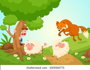 illustration of isolated the shepherd boy fairy tale vector