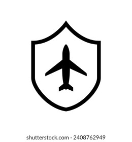 Illustration of an isolated shield icon with a plane