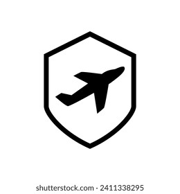 Illustration of an isolated shield icon with a plane