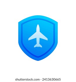 Illustration of an isolated shield icon with a plane