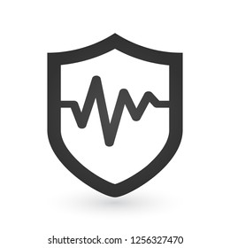 Illustration of an isolated shield with an pulse or heart beat. health protection concept.