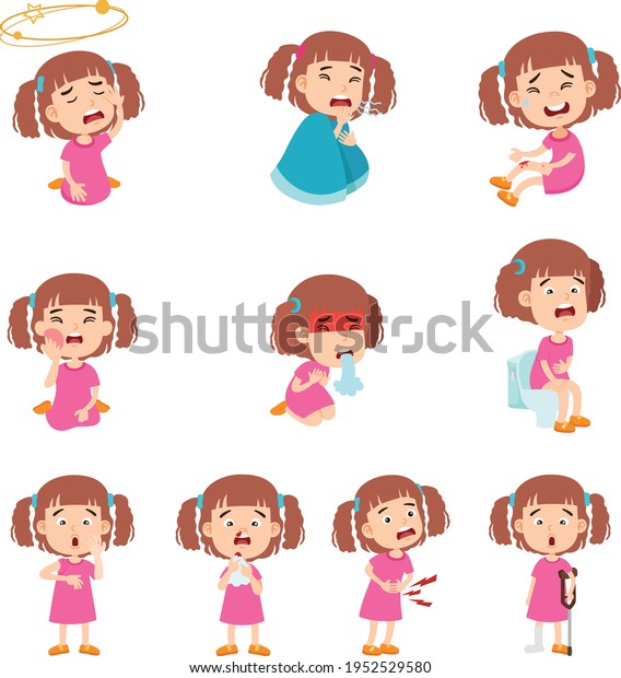 Illustration Isolated Sick Cute Girl Unhealthy Stock Vector (Royalty ...