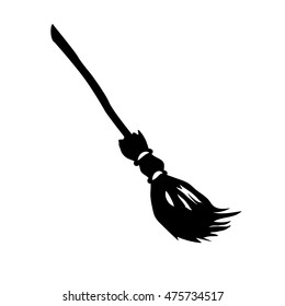 illustration of isolated silhouette witch broom on white background. Vector illustration