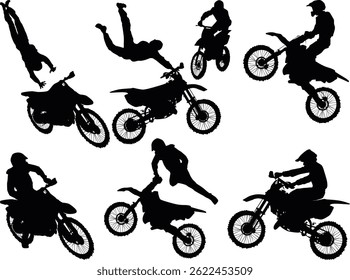 illustration with isolated silhouettes of men on motorcycles