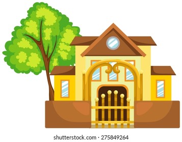 illustration of isolated single house on white 