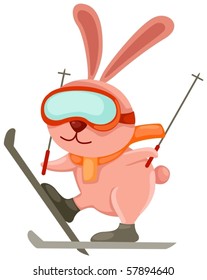 illustration of isolated skiing rabbit on white background